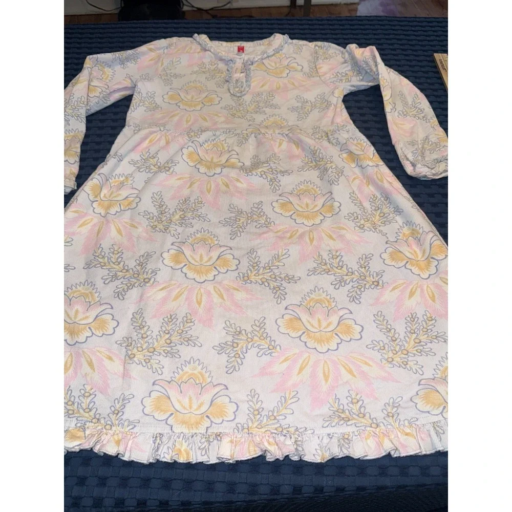 Hanna Andersson Dress Size 130 US Size 7/8 Corduroy Floral Pastel Ruffled